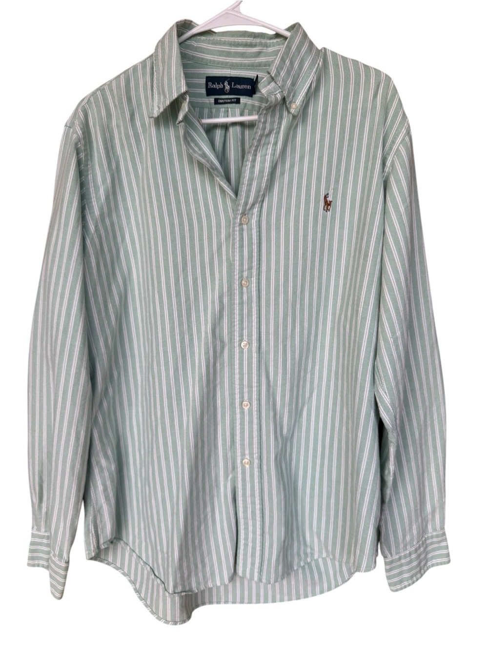 Ralph Lauren 100% Cotton Men’s Green & White Striped Button-Down Shirt